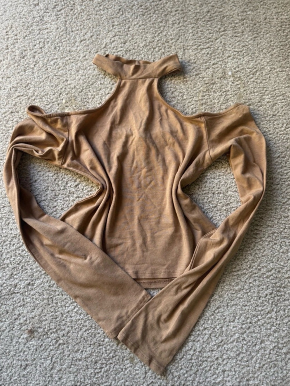 Fashion Nova Camel Cold-Shoulder Halter Off the shoulder long sleeve y2k